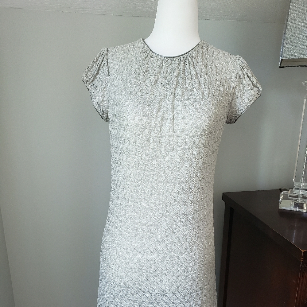 London Times Dress silver crochet metallic dress